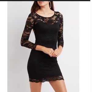 Ambiance long sleeve lace black short dress